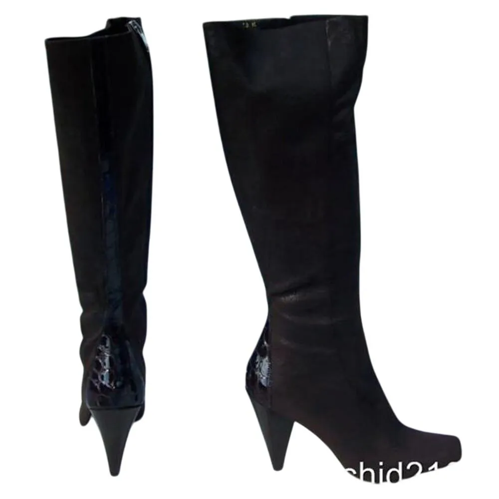 Donald Pliner Expresso Suede Croc Leather Boot New Water Resistant New NIB $495 Brown Size 8.5 - Image 9