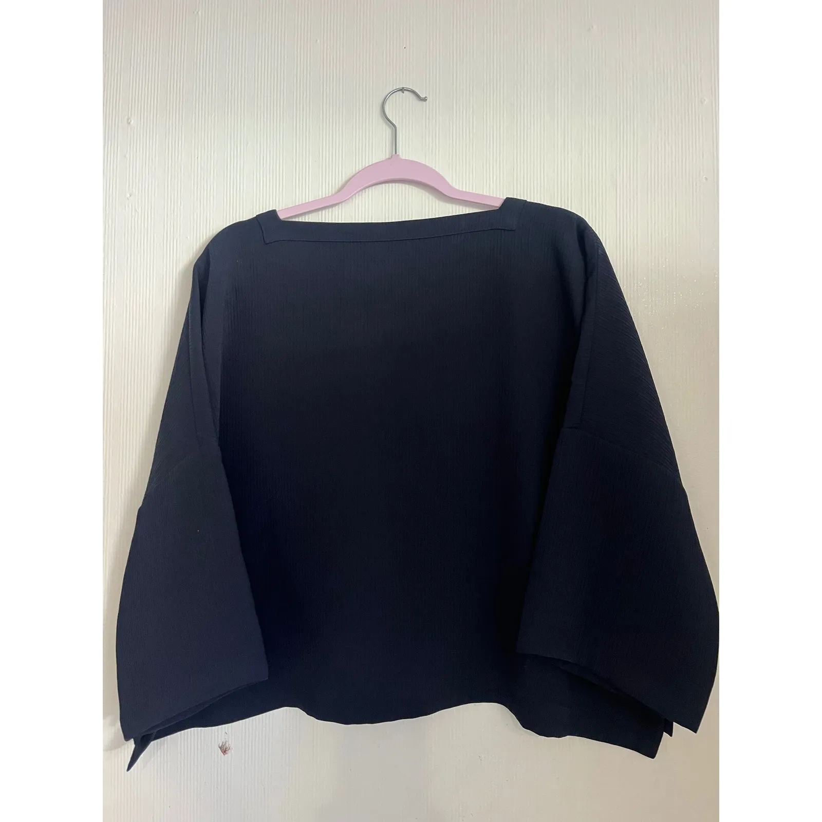Club Monaco Black Ribbed Square Neck Relaxed Fit 3/4 Sleeve Top Shirt Size S - Image 3