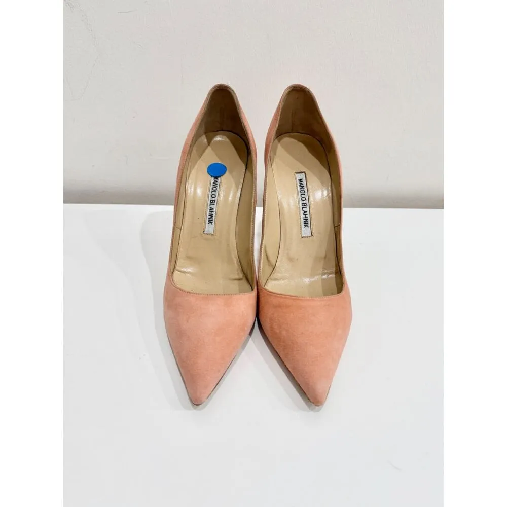 Manolo Blahnik Suede BB Pointed Toe Stiletto Pumps Heels Peach Women's Size 40 - Image 2