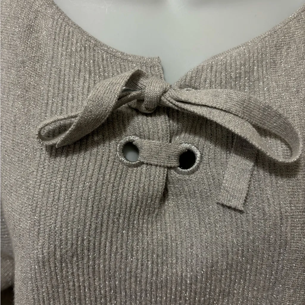 Tommy Bahama Shimmer Dolman Sleeve Lace Up Tie Front Sweater Sz S Gray Sparkle - Image 4