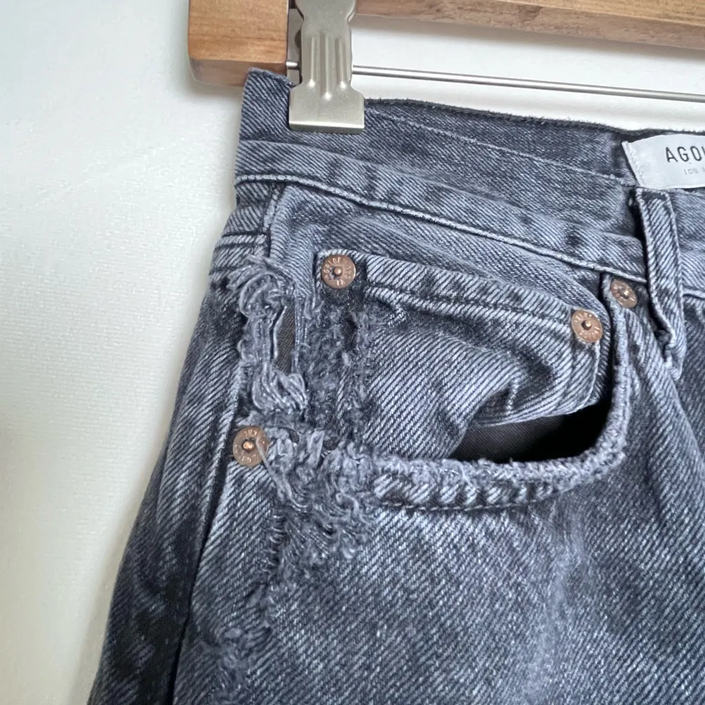 Agolde Jeans Women Sz 23 Blk 90s Crop Heavily Distressed Ripped Organic Cotton - Image 4