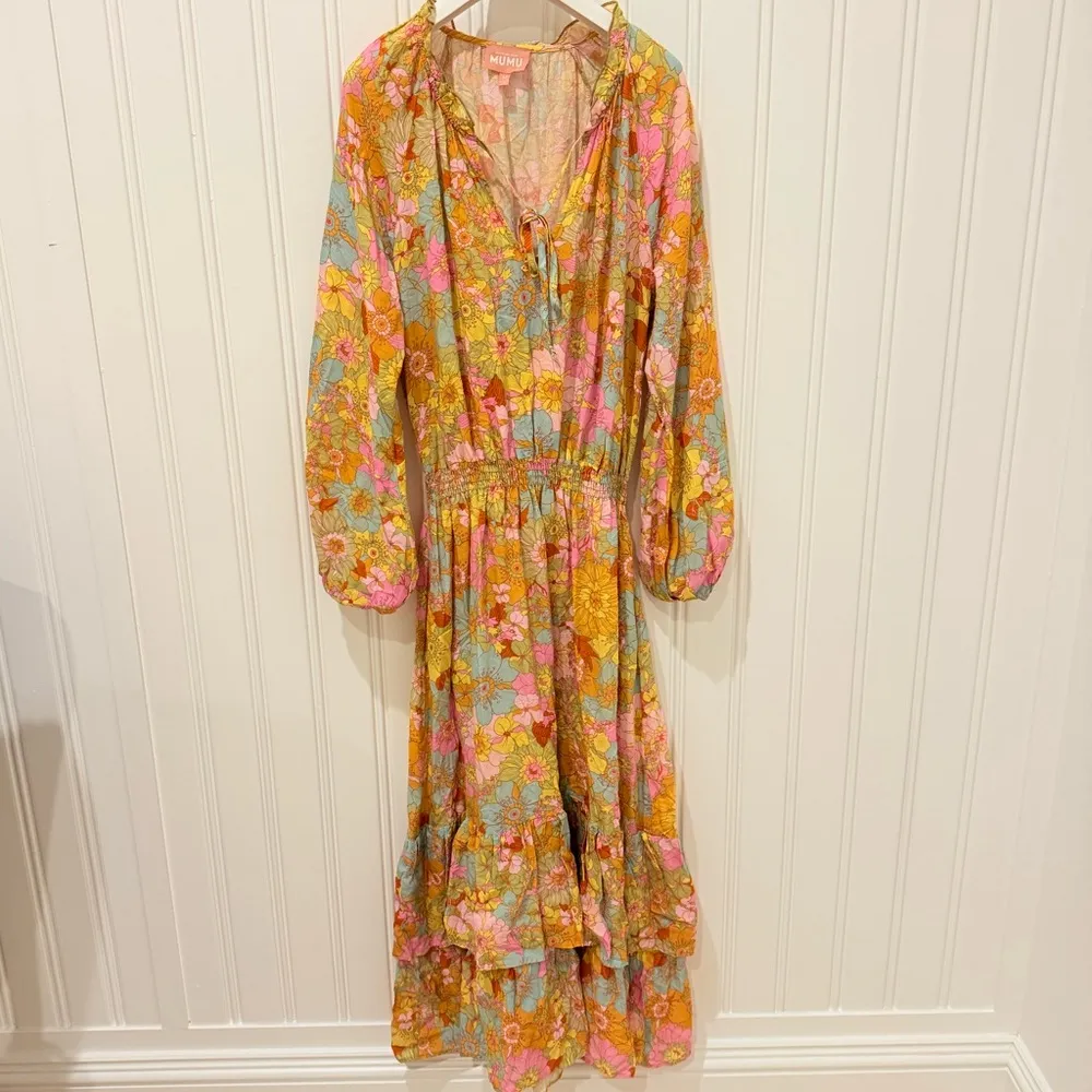 SHOW ME YOUR MUMU WOMEN'S CAIT MIDI GROOVY BLOOMS MIDI DRESS M - Image 8