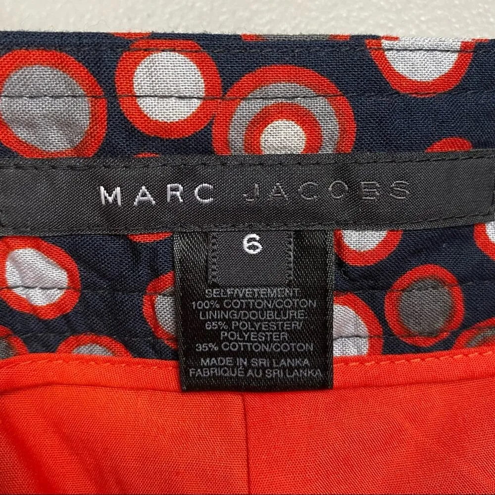 Marc Jacobs Pencil Skirt Black Red Gray Circle Pockets Back Slit Button Zip Sz 6 - Image 3