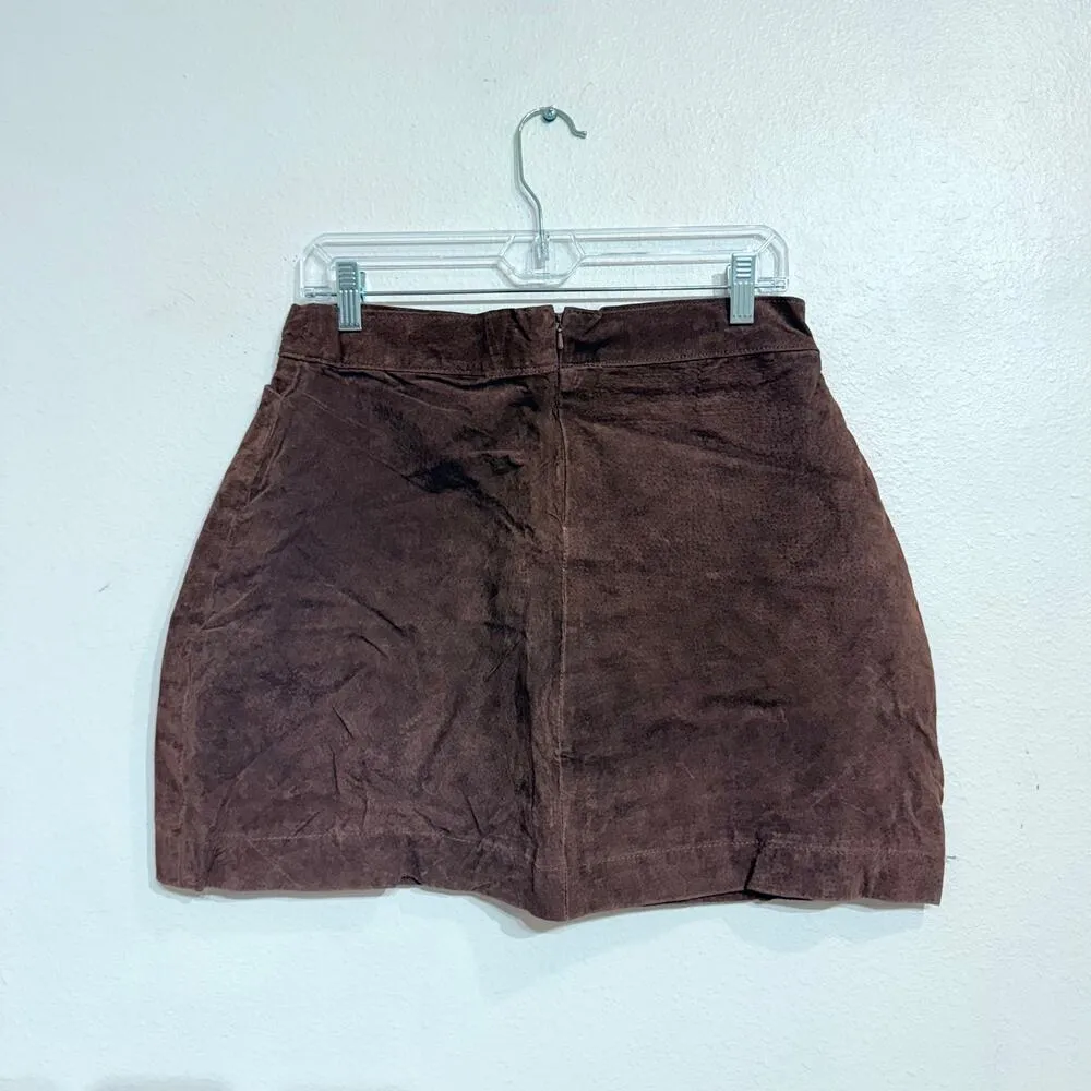 Clean Lines Brown Suede Leather Mini Skirt Sz 12 - Image 10