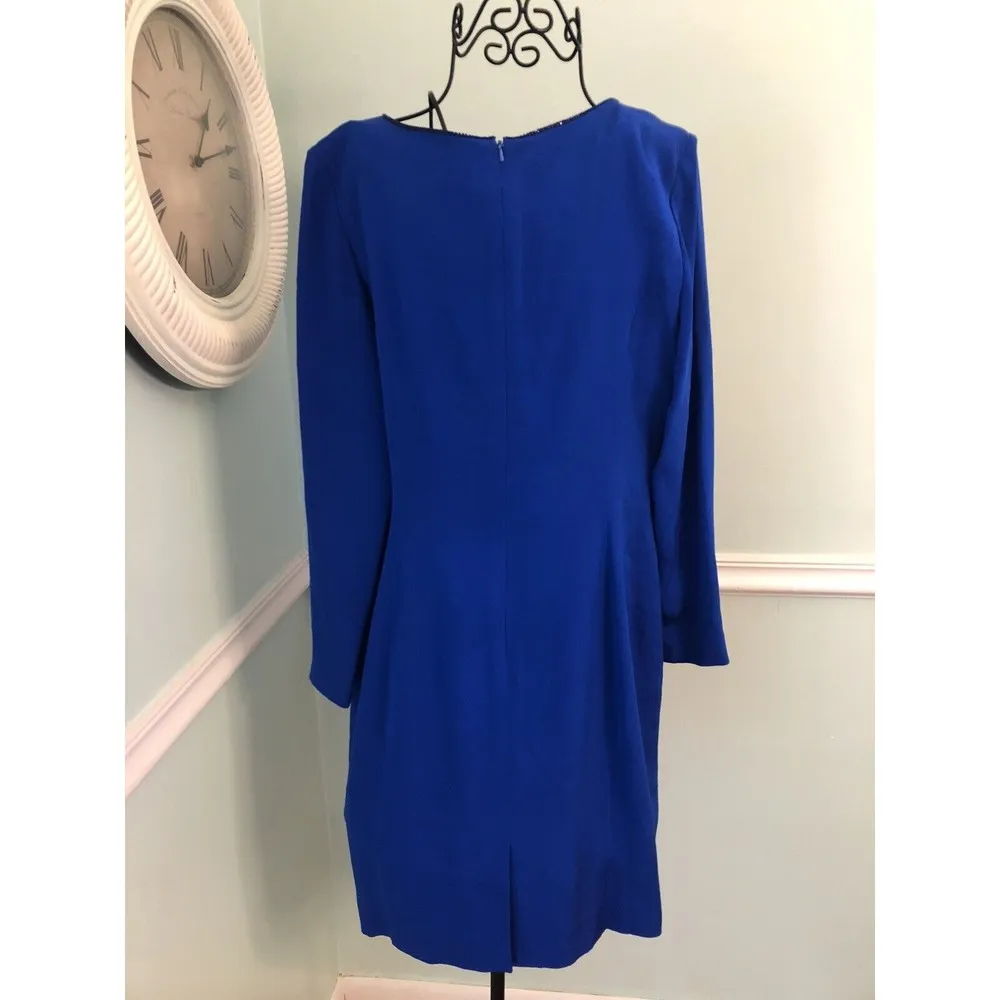 Silk Dress Morton Myles Electric Blue V Neck Sequin Lined sz 12 Long Sleeve - Image 2