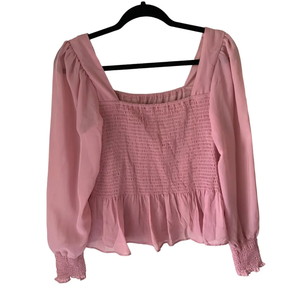 Nine West NWT square neck smocked blouse pink mauve sheer chiffon ruffle top - Image 3