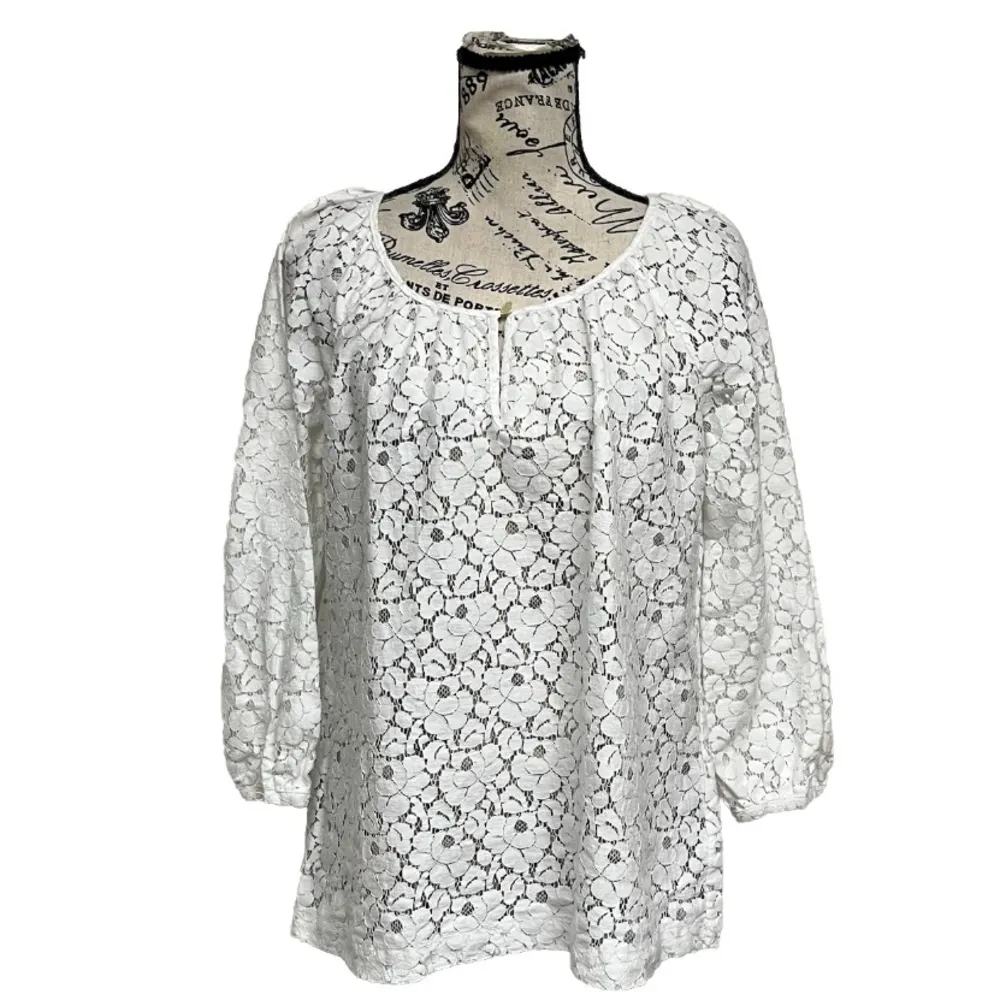 Charter Club White Crochet Lace Peasant Blouse Sheer Boho Cottagecore Angelcore - Image 3