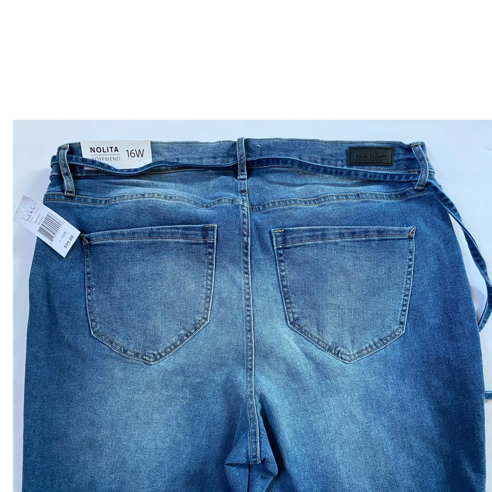 Nicole Miller Nolita Boyfriend Jeans‎ with Tie High Rise Stretch Blue 16W NWT - Image 4