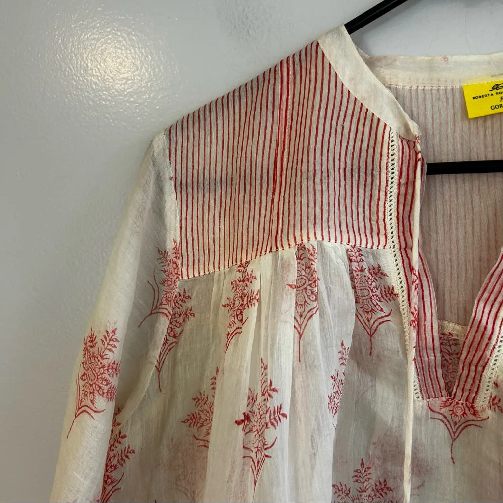 Roberta Roller Rabbit for Gorsuch White/Orange Silk/Cotton Tunic Blouse Medium - Image 3