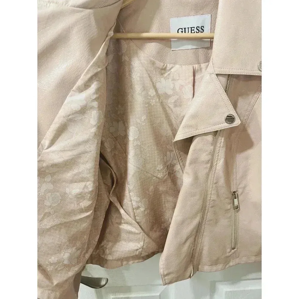 GUESS Women’s Faux Leather Biker Jacket Size XL Color Pale Pink Blush Moto NWT - Image 7