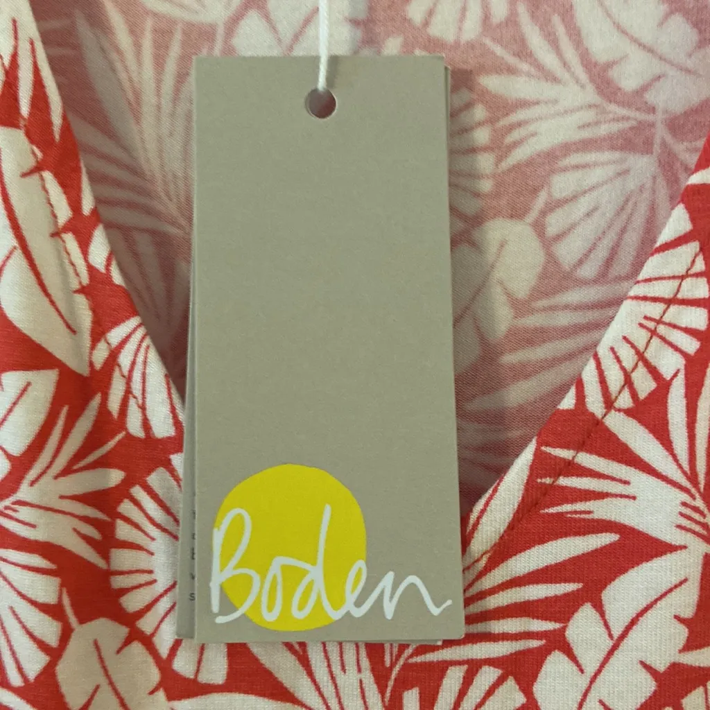 Boden Red and White Leaf Print Long Sleeve Dress size 6R brand new with tag - Image 3