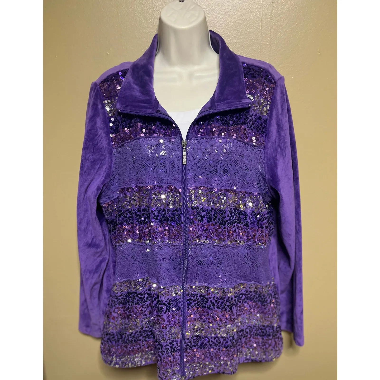 Quacker Factory Purple Velour Striped Sequin jacket - Image 4