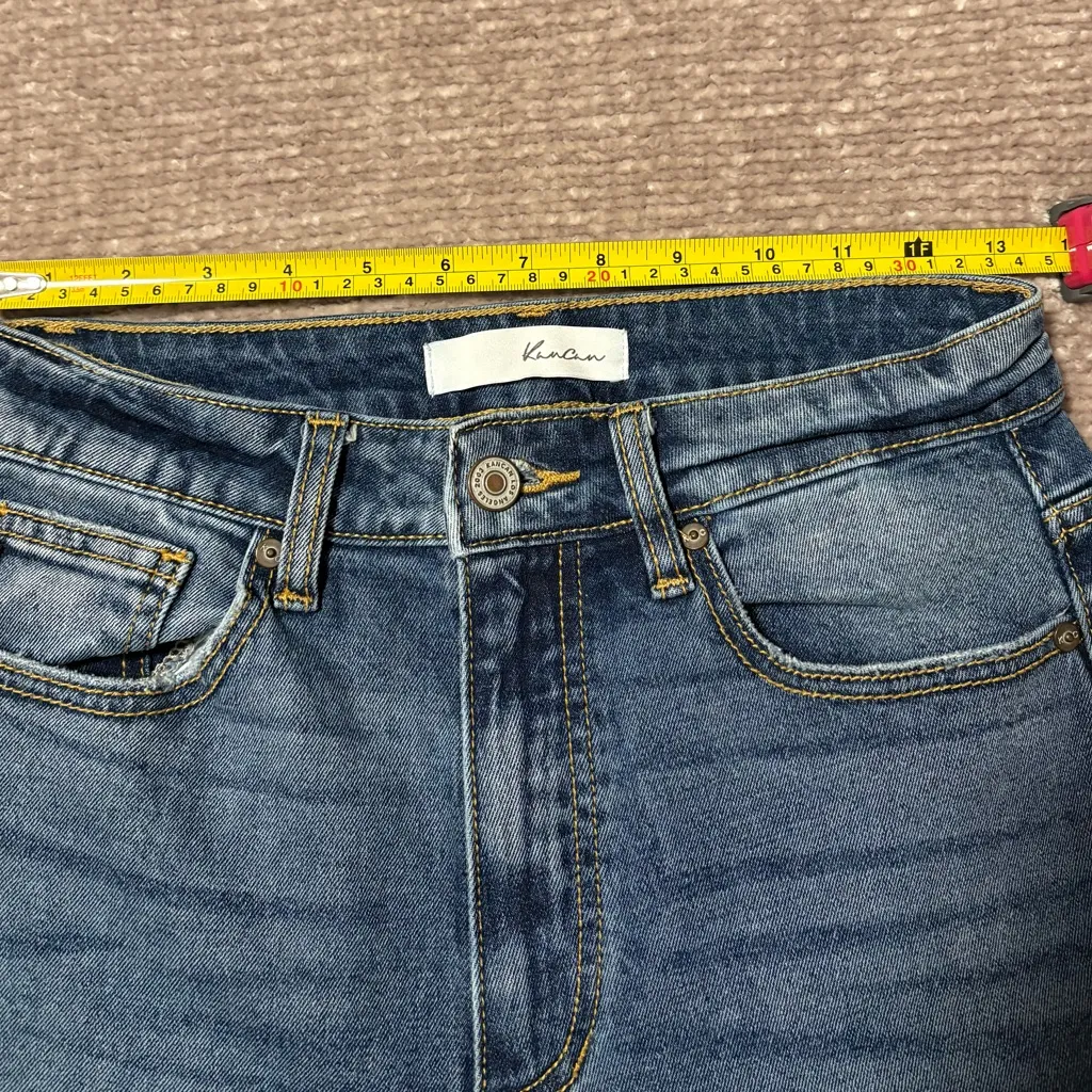 KanCan Distressed Jeans Cropped Double Frayed Hem Stretch Med Wash Preppy 3/25 Blue Size undefined - Image 7