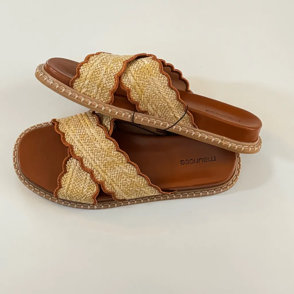 Maurices Women's Woven Crossed Strap Tan and Brown Sandals Sz 9 - Image 2