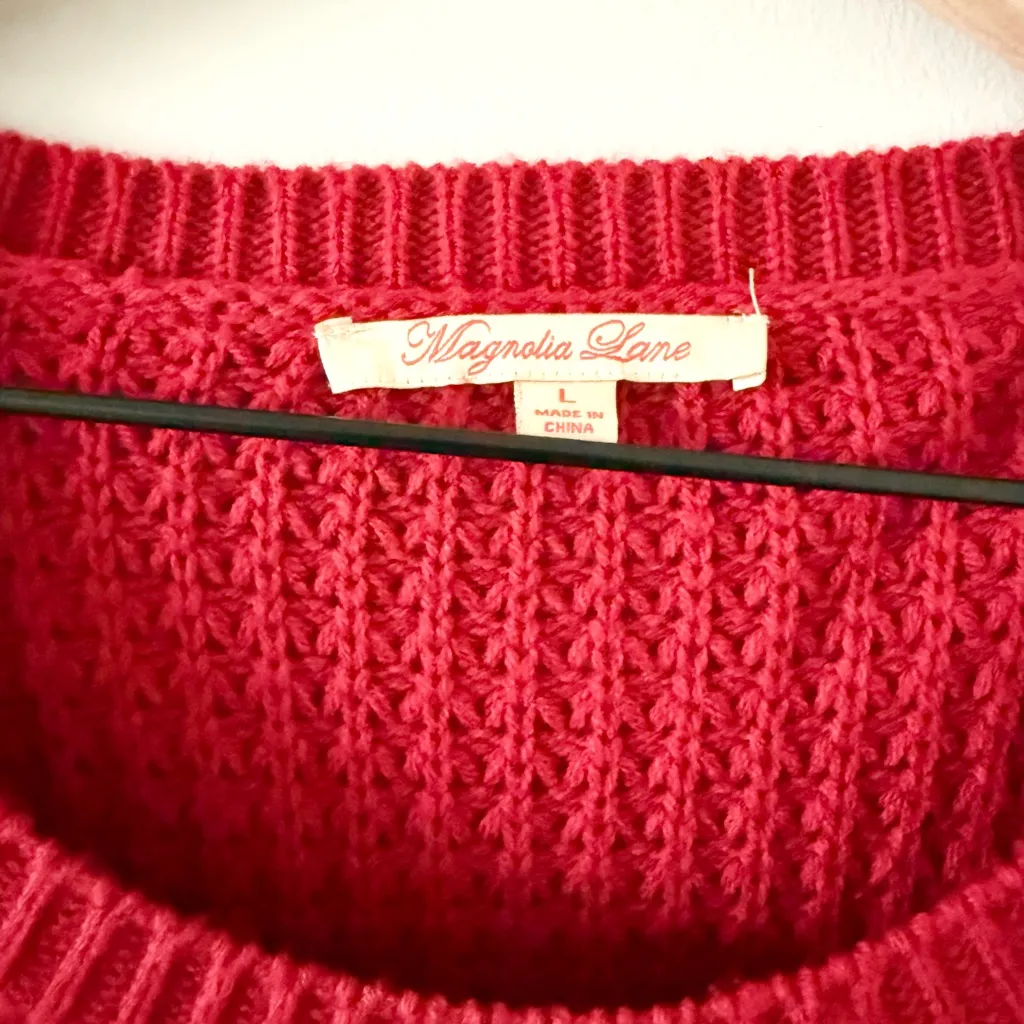 Magnolia Lane Chunky Knit Sweater with Side Button Detail in Red Size L Size L - Image 4