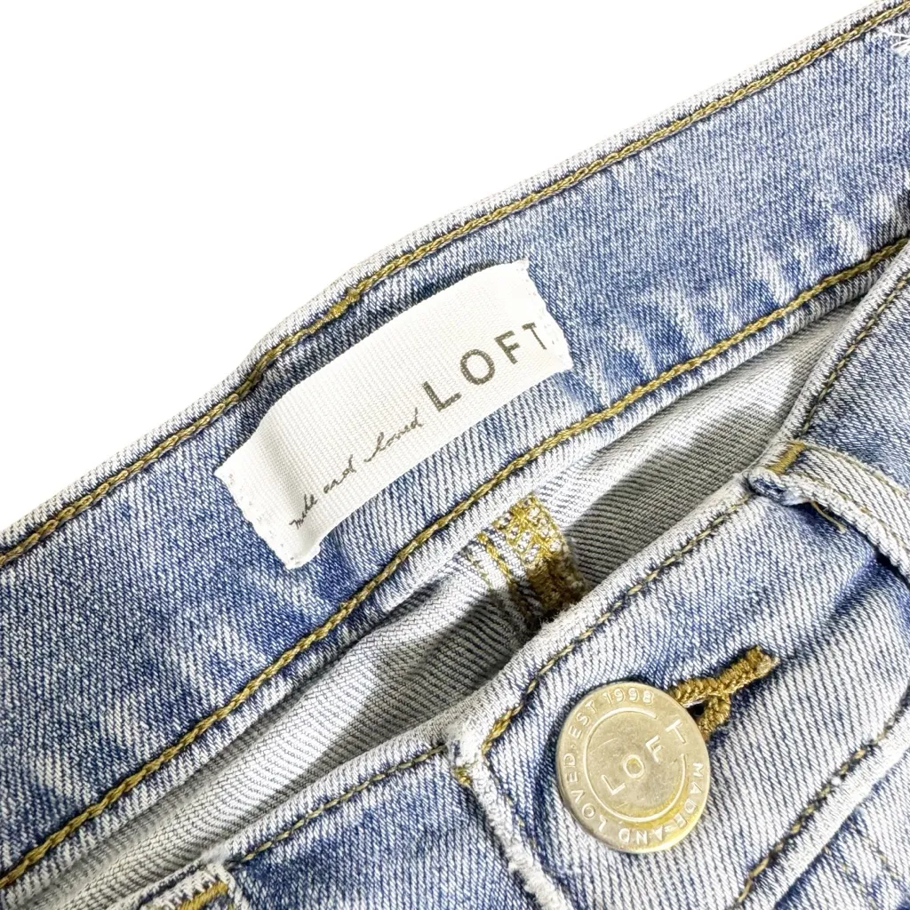 LOFT High Waist Straight Crop Raw Hem Distressed Jeans Light Wash Size 29/8 - Image 3