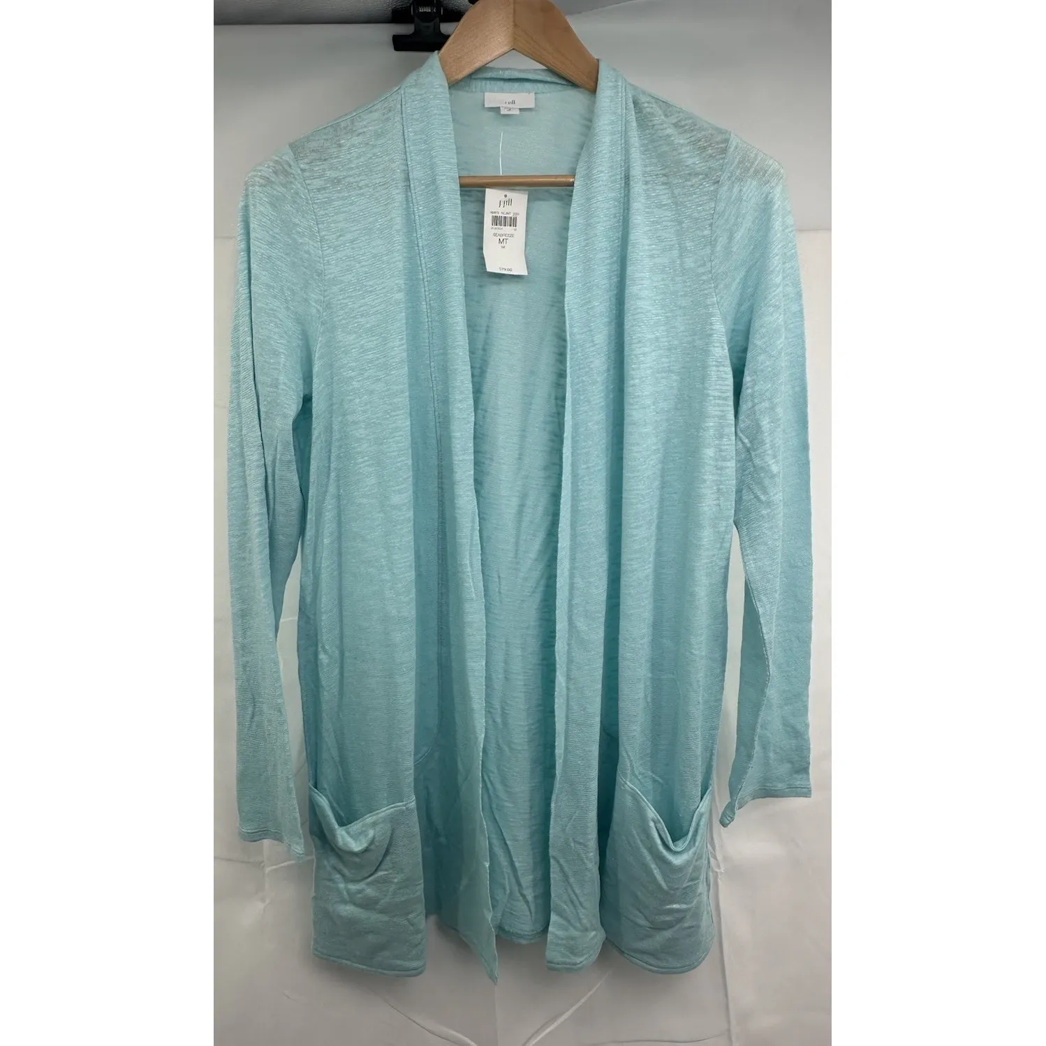 J.Jill M Tall NEW Excellent Linen & Cotton Knit Jacket Sea Breeze Pockets Women Blue Size M - Image 10