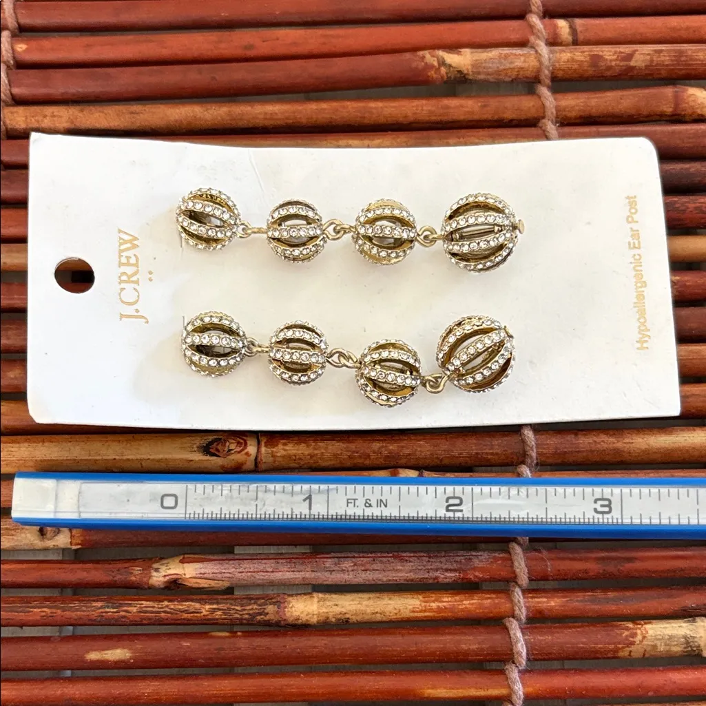 J.Crew  Gold and Rhinestone Drop Earrings NWT - Image 4