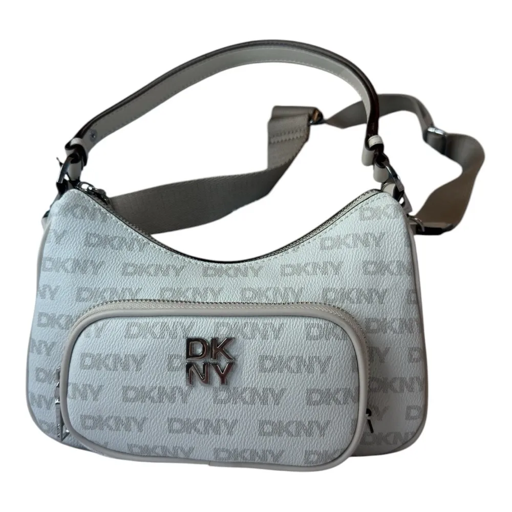 DKNY Gray Shoulder Bag with Text Pattern MSRP 178.00 - Image 2