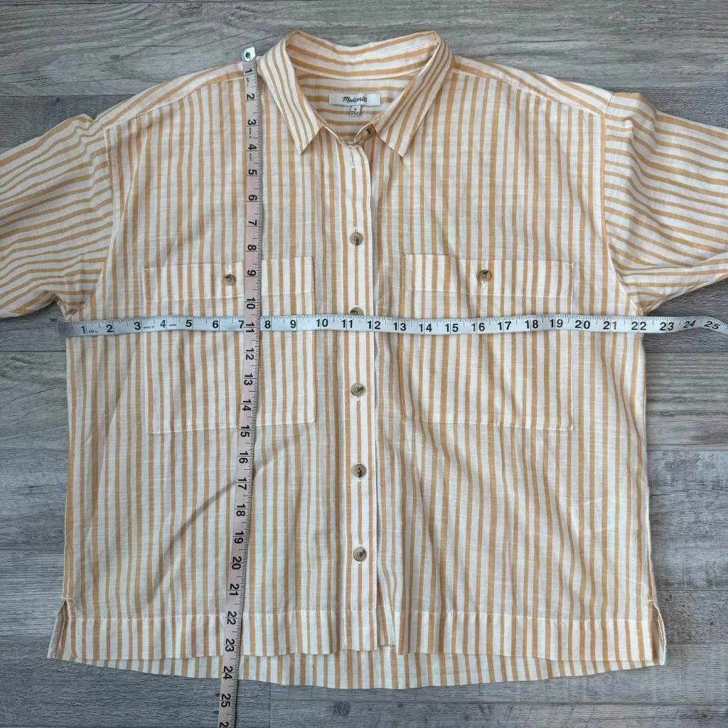Madewell 100% cotton white yellow stripe boxy button down long sleeve medium B4 - Image 4