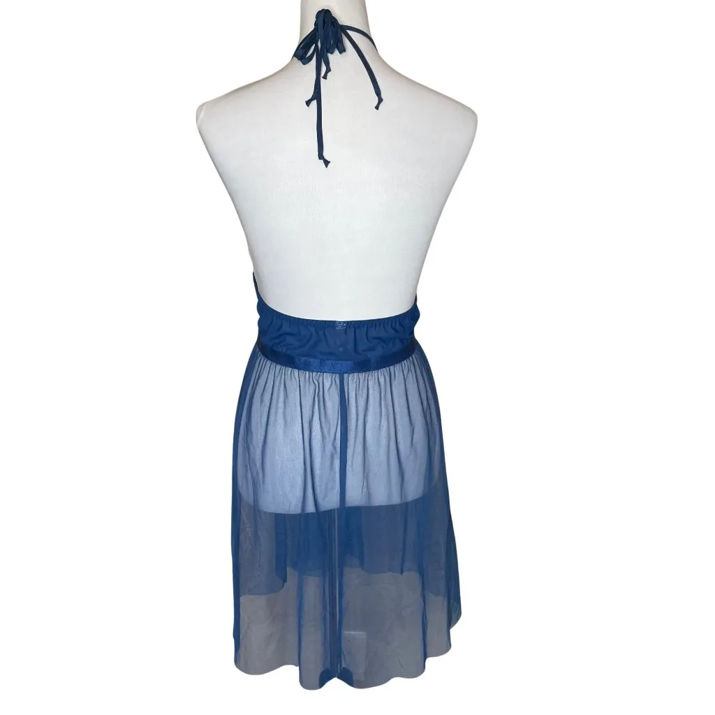 Blue Lacey Sleeveless Babydoll Chemise Lined Halter Plus 18/20 Sexy - Image 3