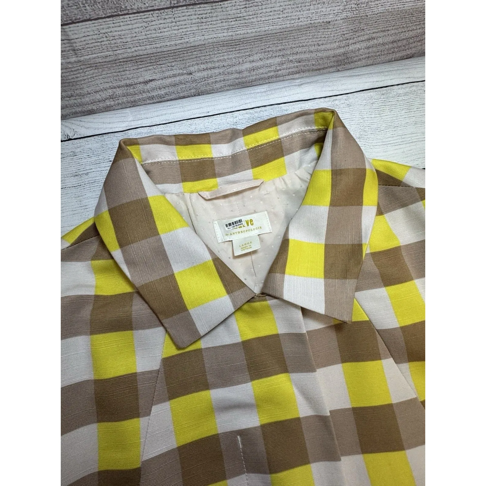 Maeve Anthropologie Womens Yellow Beige Gingham Hidden Button Swing Jacket L NEW - Image 14