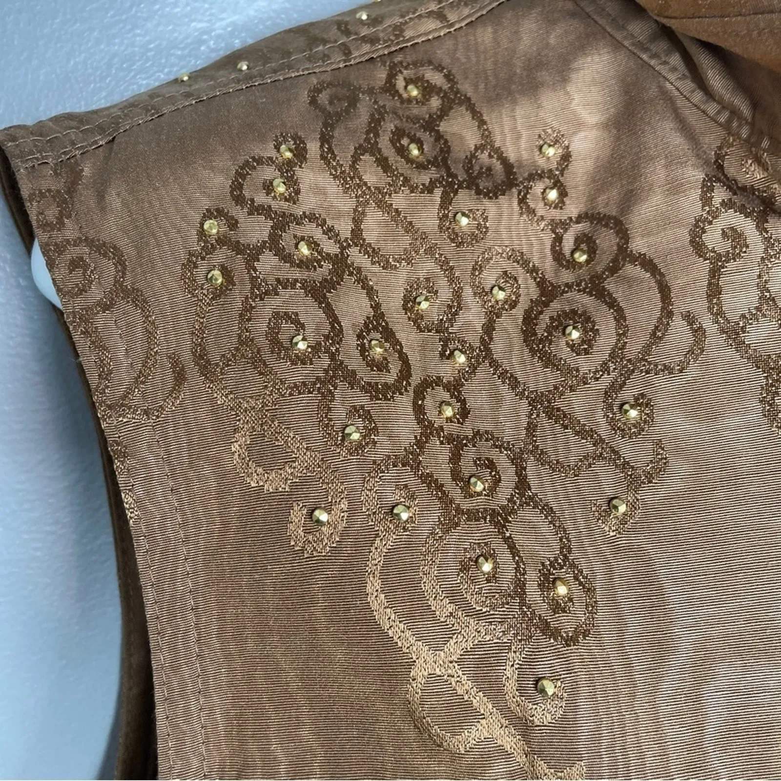 CACHÉ Vintage Vest Size XS Taupe Gold Indie Sleaze Fairy Grunge Retro Goblin - Image 3