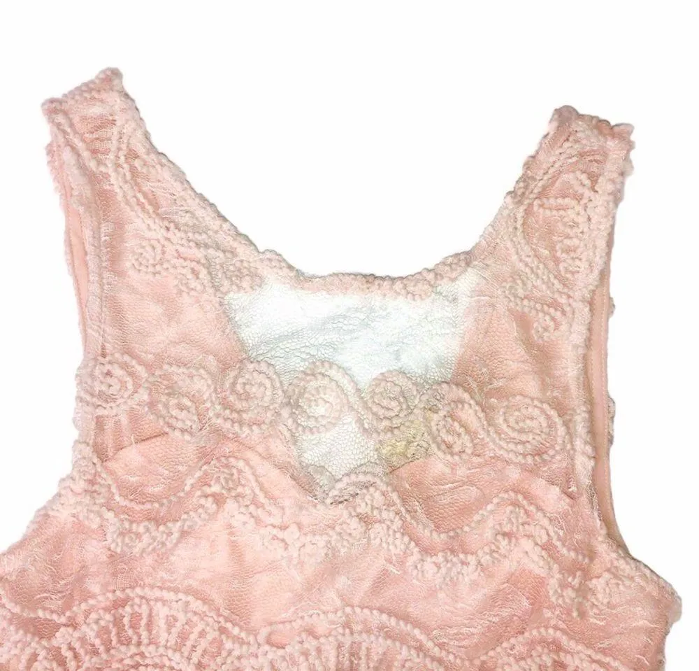 L'atiste Pink Sleeveless Crochet Lace Top Pleated Mini Dress - Image 4