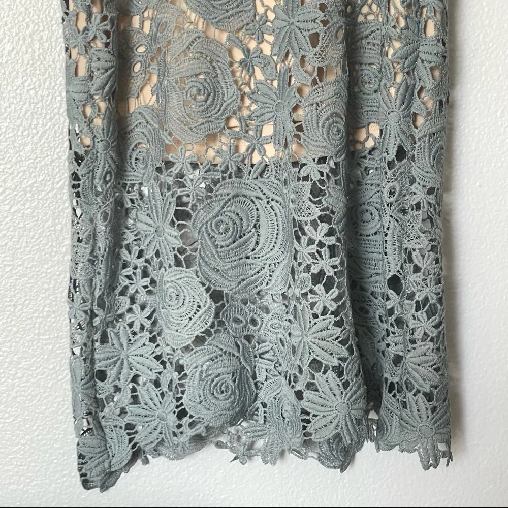 NWT Romeo + Juliet Couture Seafoam Green Woven Open Back Floral Lace Midi Large - Image 11