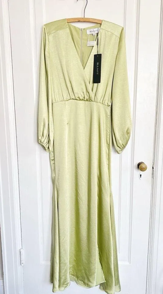 ELLIATT • Kai Maxi Dress in Avocado green satin gown bridesmaid formal - Image 3