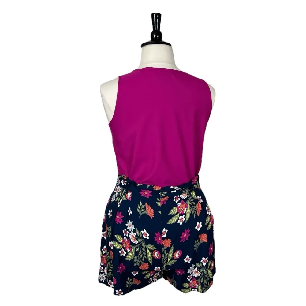 Time & Tru Short Tank 2 Piece Set Blue Floral Hot Pink Women’s Size Large 12/14 - Image 3