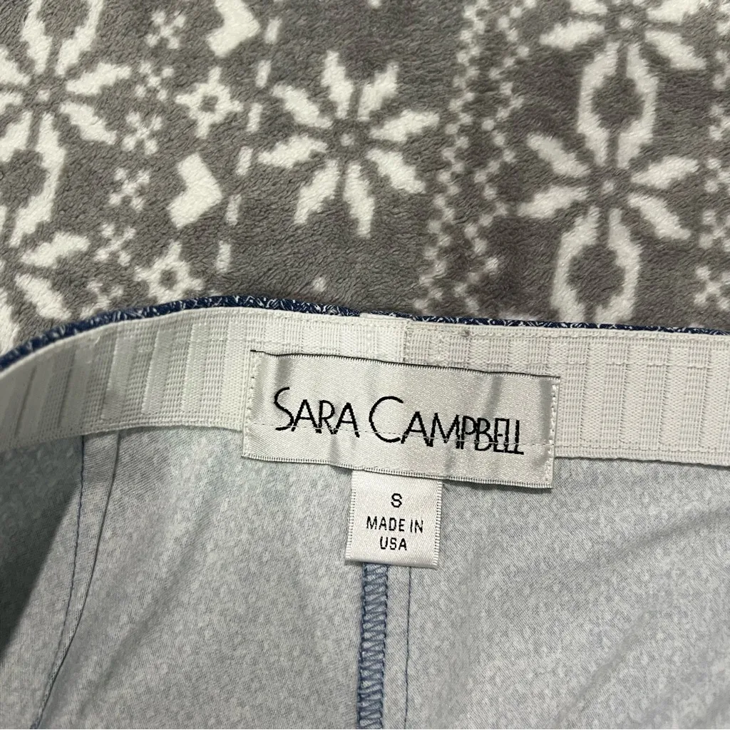 New Sara Campbell Blue & White Printed Pull On Pants Embroidered Lace Hem Small - Image 6