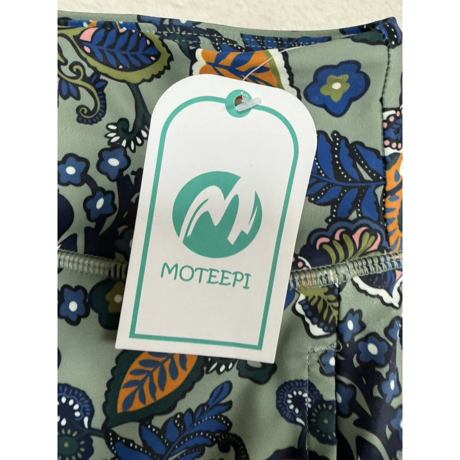 Moteepi Pull On Golf Pickleball Skort Skirt w Shorts Small Pockets Green Floral - Image 3