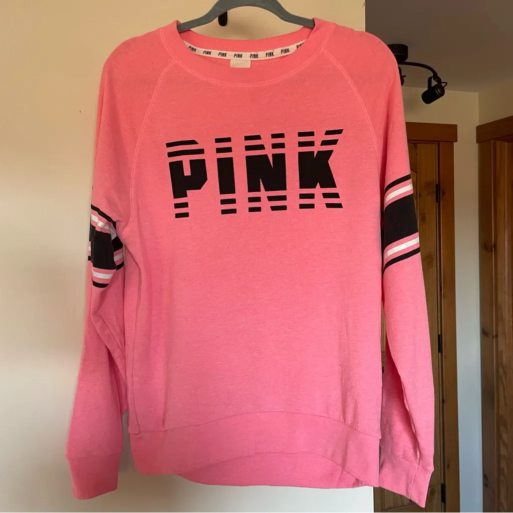 PINK by Victoria’s Secret Hot Pink Logo Crewneck Pullover Sweatshirt XS - Image 2
