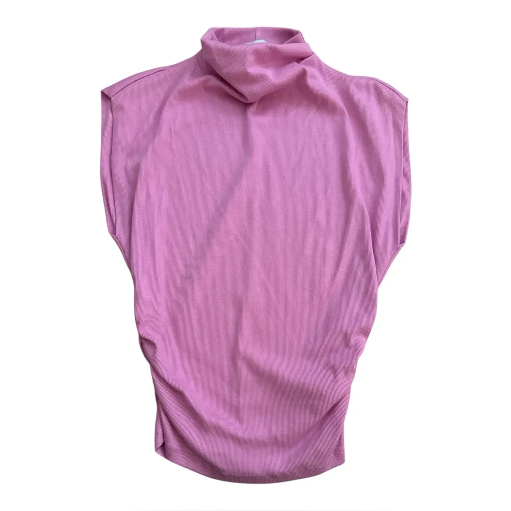 Michael Stars Amara Ribbed Power Shoulder Mock Neck Tee | Bubblegum Pink | M - Image 2