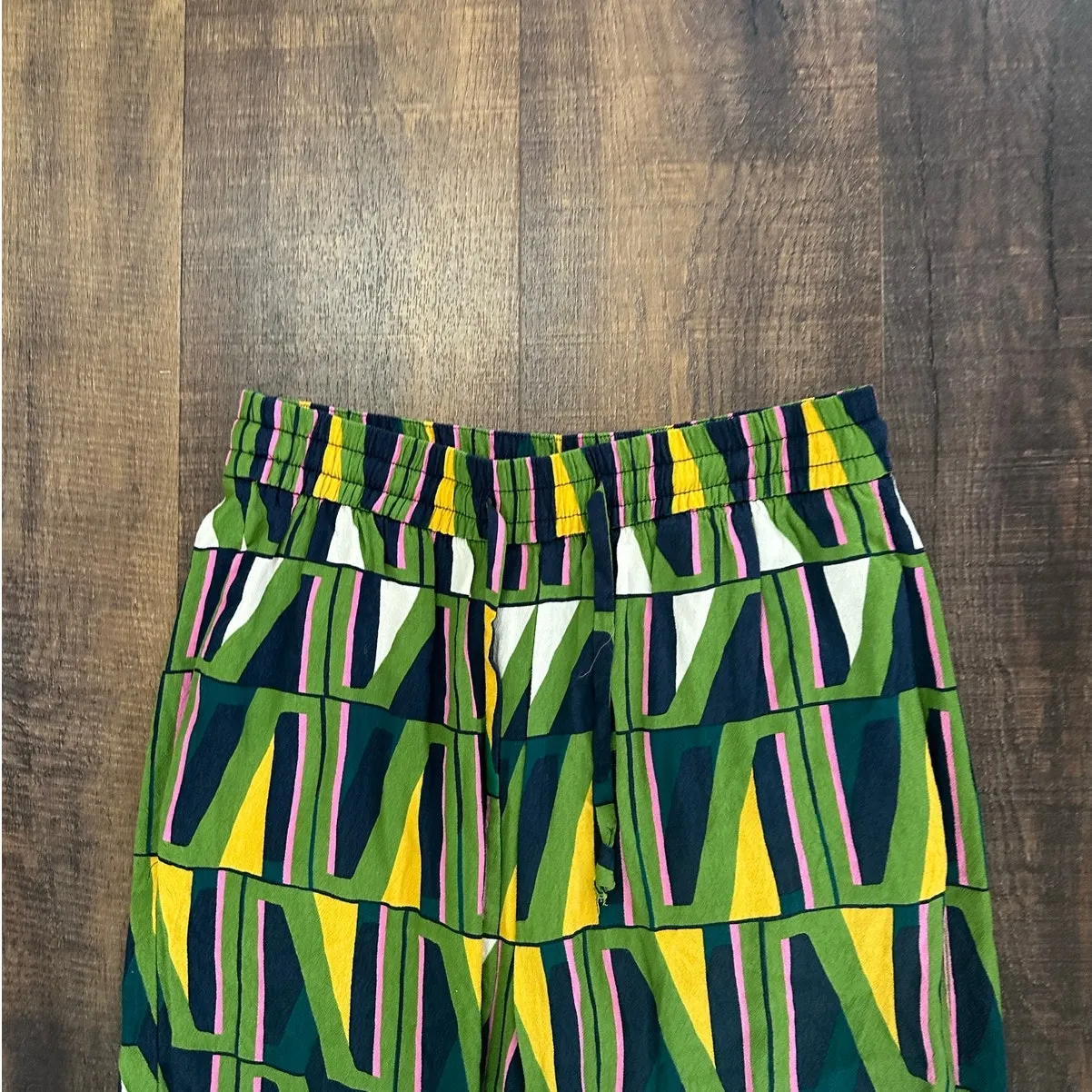 Zara Abstract Geometric Print Wide Leg Pants Green Yellow Pink Size Small - Image 2