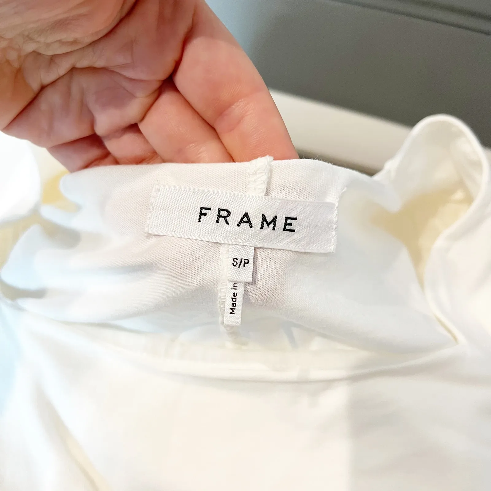 Frame Square Neck Cotton Puff Short Sleeve T-Shirt Top White Small - Image 3