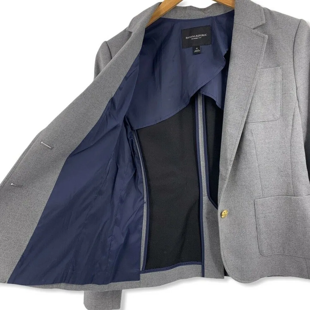 Banana Republic Grey Classic Fit Two Button Blazer Size 4 - Image 3