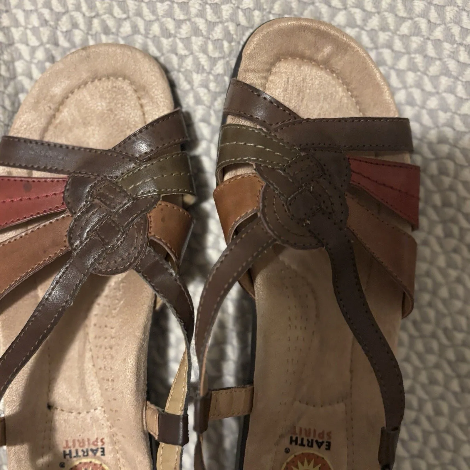 Earth Spirit Leather Sandals Womens 8 Multi Color Comfort Walking Strappy Shoes - Image 8