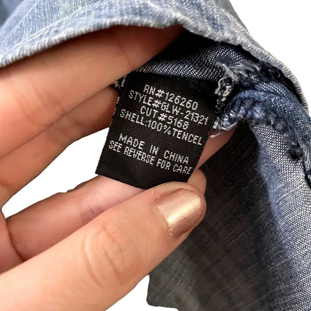 Velvet Heart blue denim off the shoulder summer top lightweight ruched breezy - Image 4