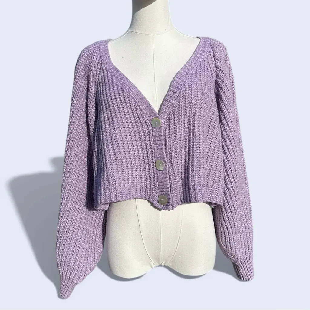 Nasty Gal Cropped Lilac Knit Cardigan Size S Prairie Chic - Image 2