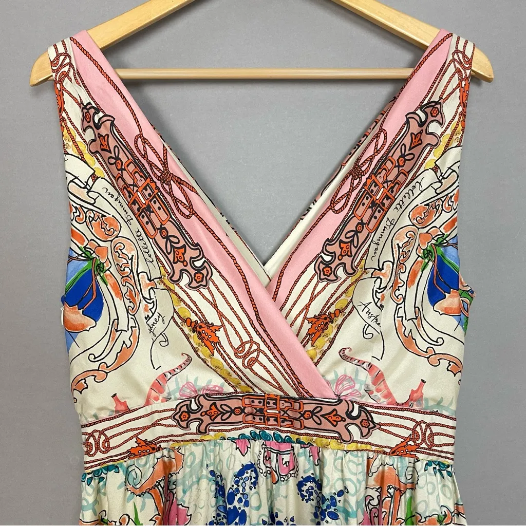 Anthropologie Collette Dinningan Dress Tied Acionna Silk Size 12 V-Neck Eclectic - Image 8