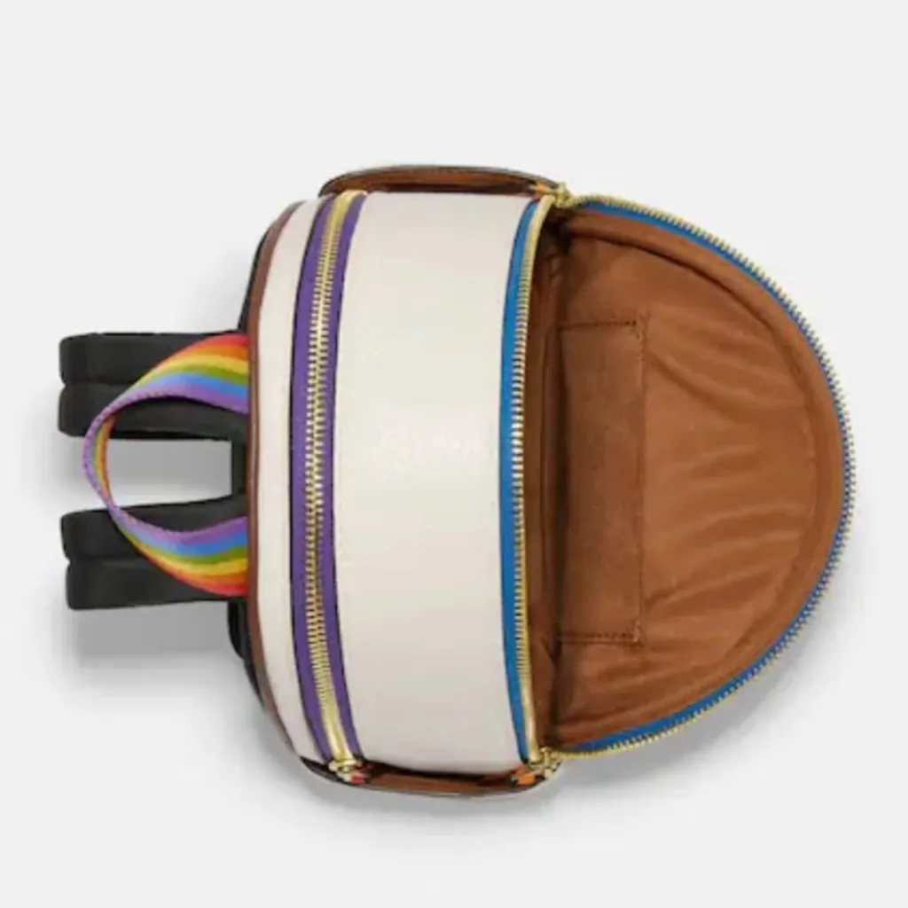 NWOT Coach Mini Court Backpack With Rainbow Print White In Pebbled Leather - Image 3