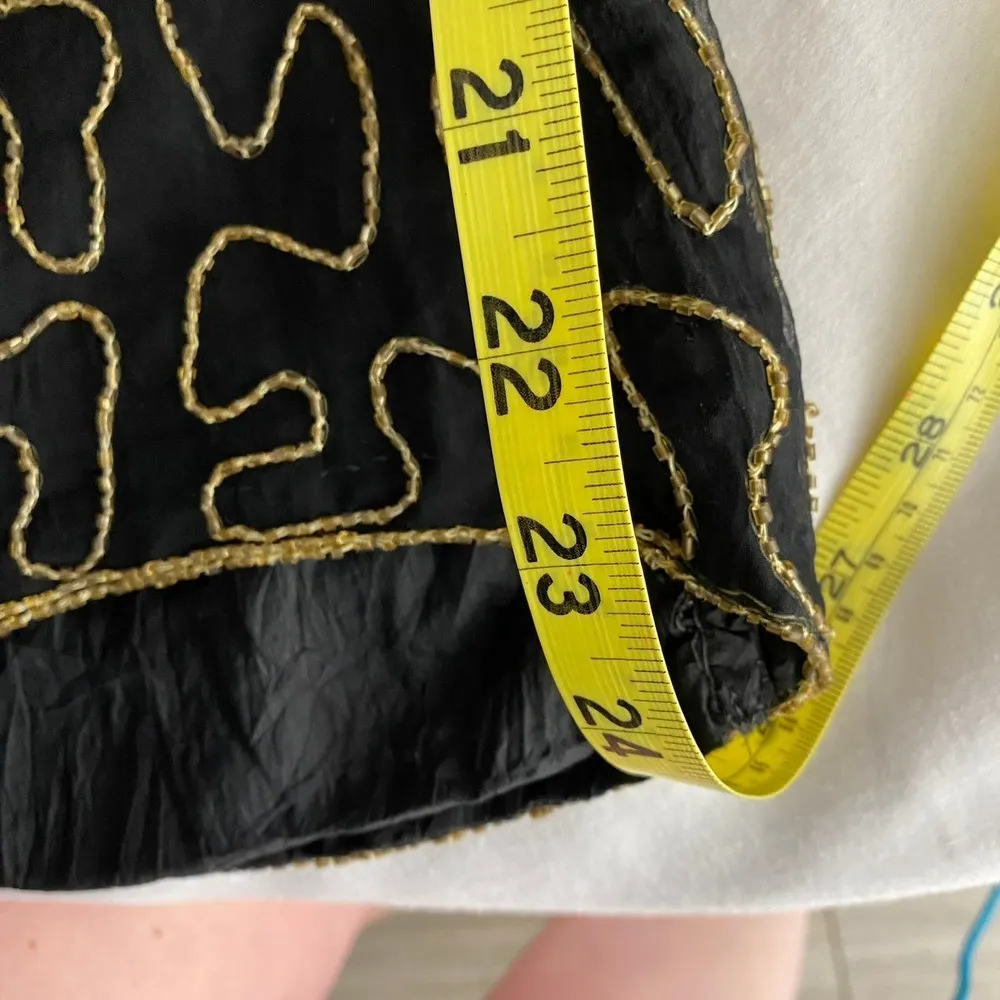 Vintage 80s Jean for Joseph Le Bon Gold and Black Sequin Floral Beaded Top Small - Image 7