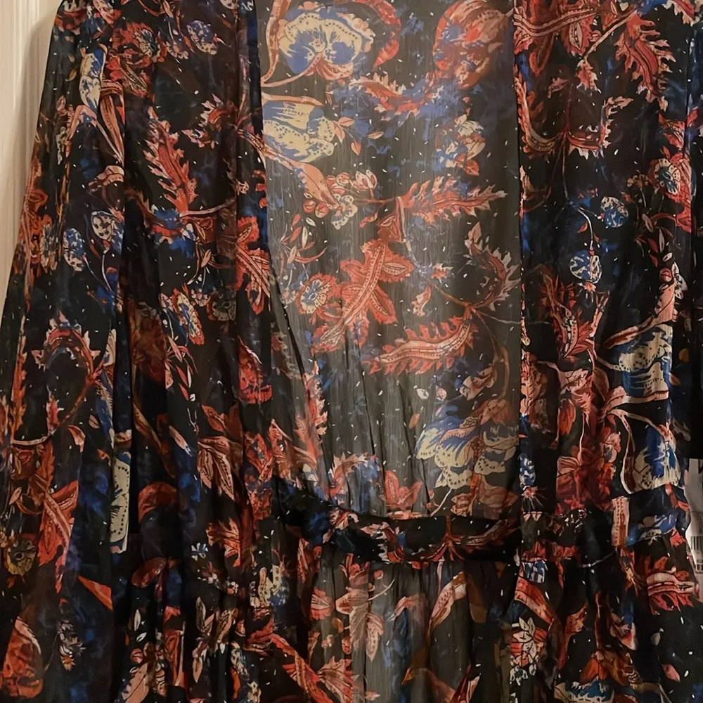 NWT Dex Plus Beautiful Floral Print Duster Cardigan Kimono Size 1X Colorful Boho Blue - Image 7