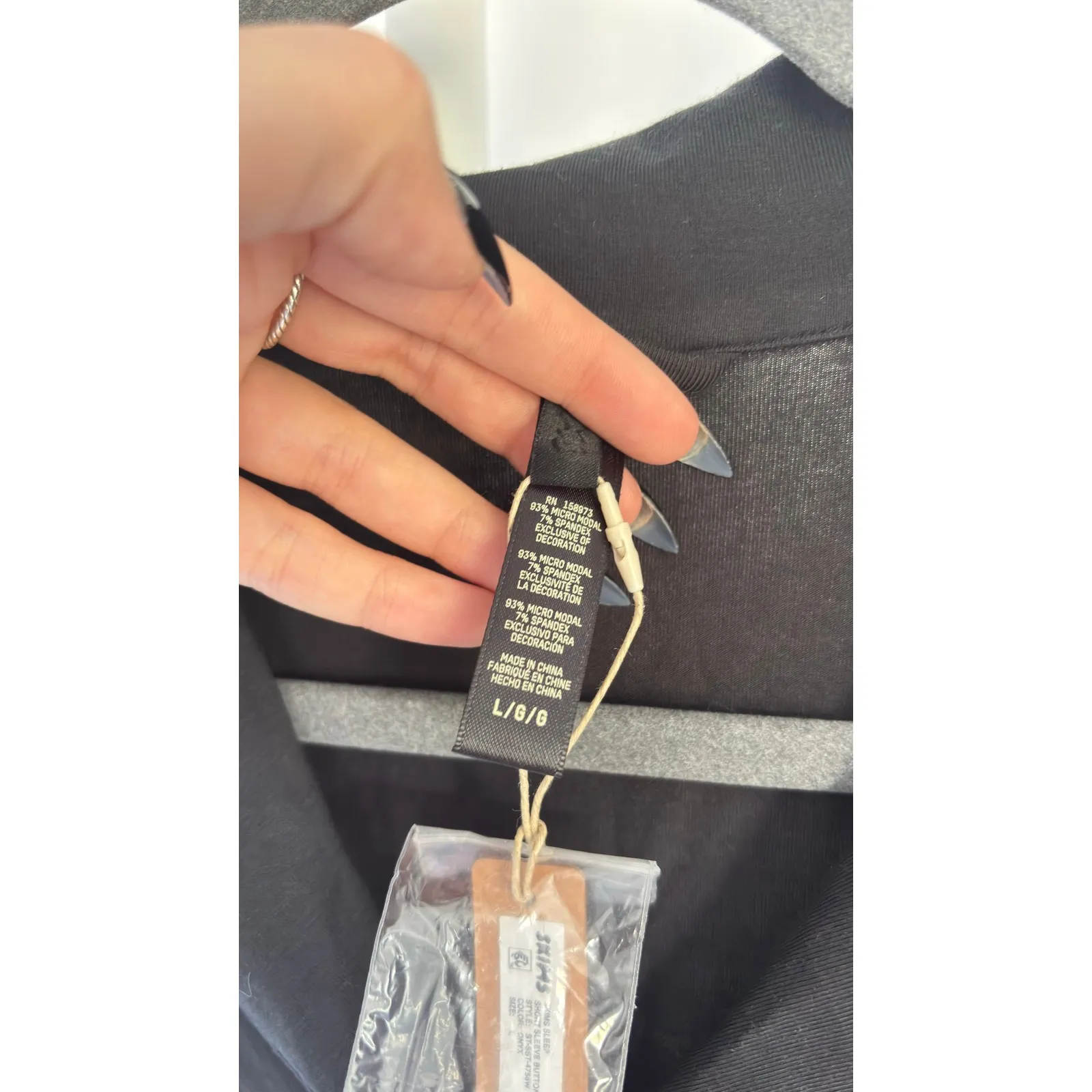 NWT $70 SKIMS Short Sleeve Pajama Shirt Black Ribbed Button Up Top Lounge Size L - Image 7