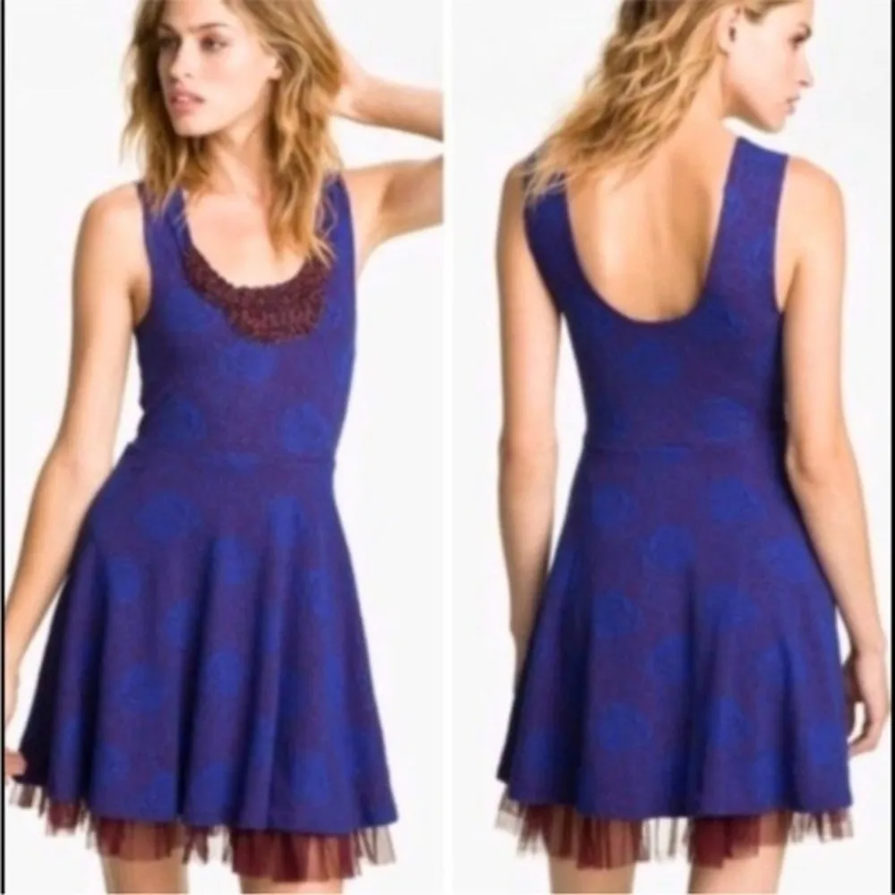 Free People Beaded Sleeveless Tulle Floral Midnight Glimmer Skater Dress Medium - Image 2