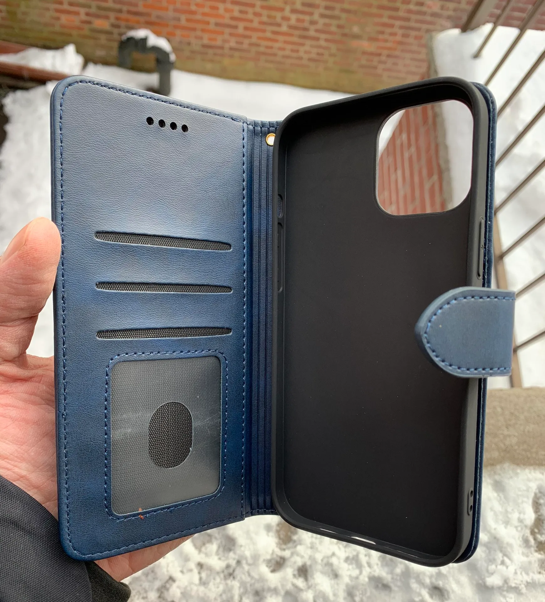 Brand New iPhone 12Pro Max Fashion Leather Card Holder Full Coverage Wallet Case Navy Blue - Image 7