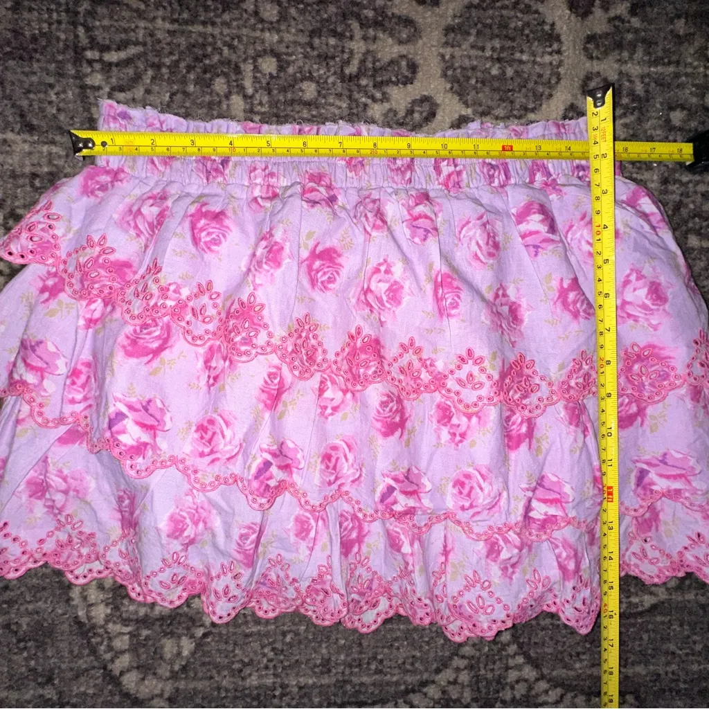 LoveShackFancy Women’s Size L Lilac Pink Floral Print Tiered Mini Skirt - Image 4