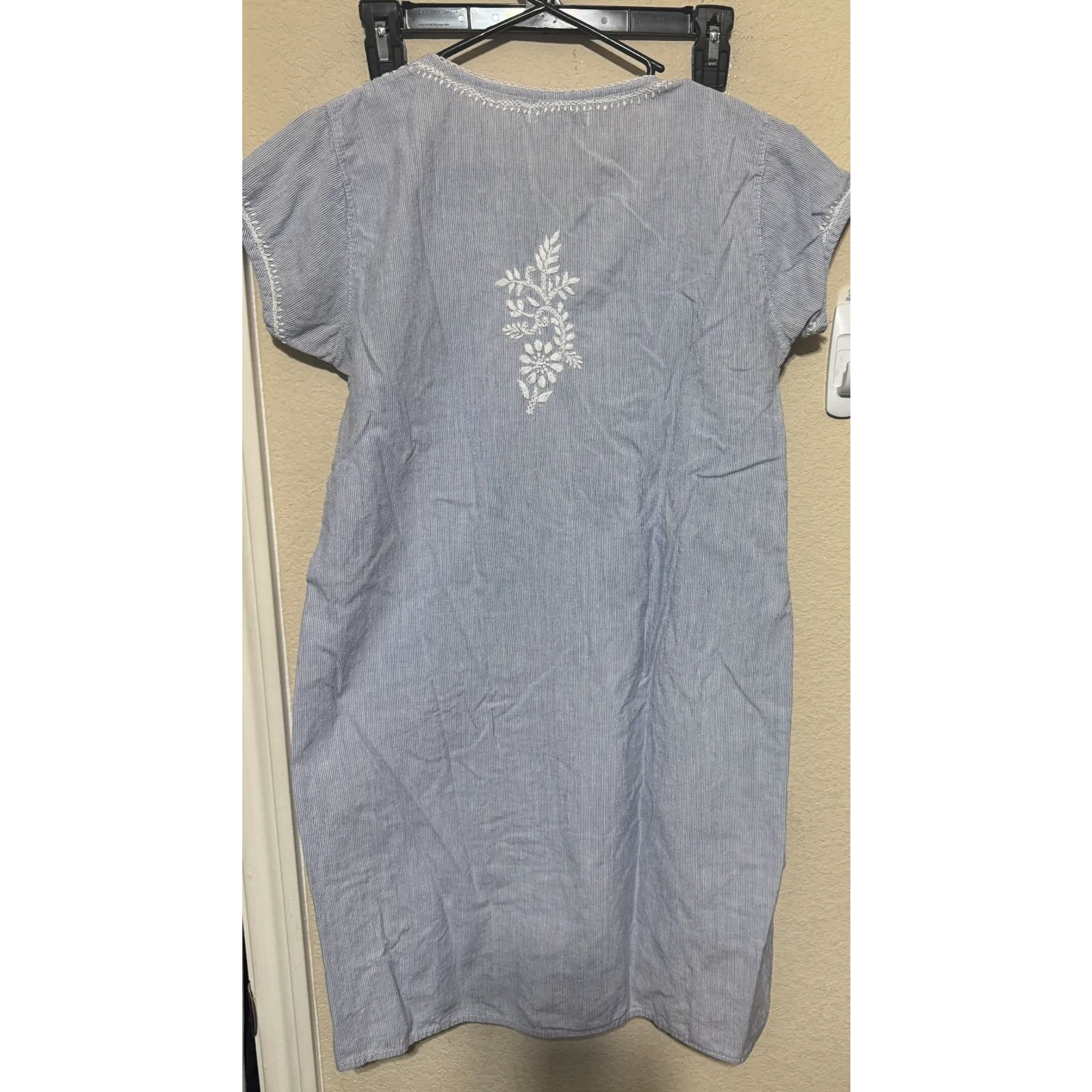 Jayshree Dalal Blue White stripe Peasant Boho Dress Size M Embroidered Cottage M Size M - Image 8